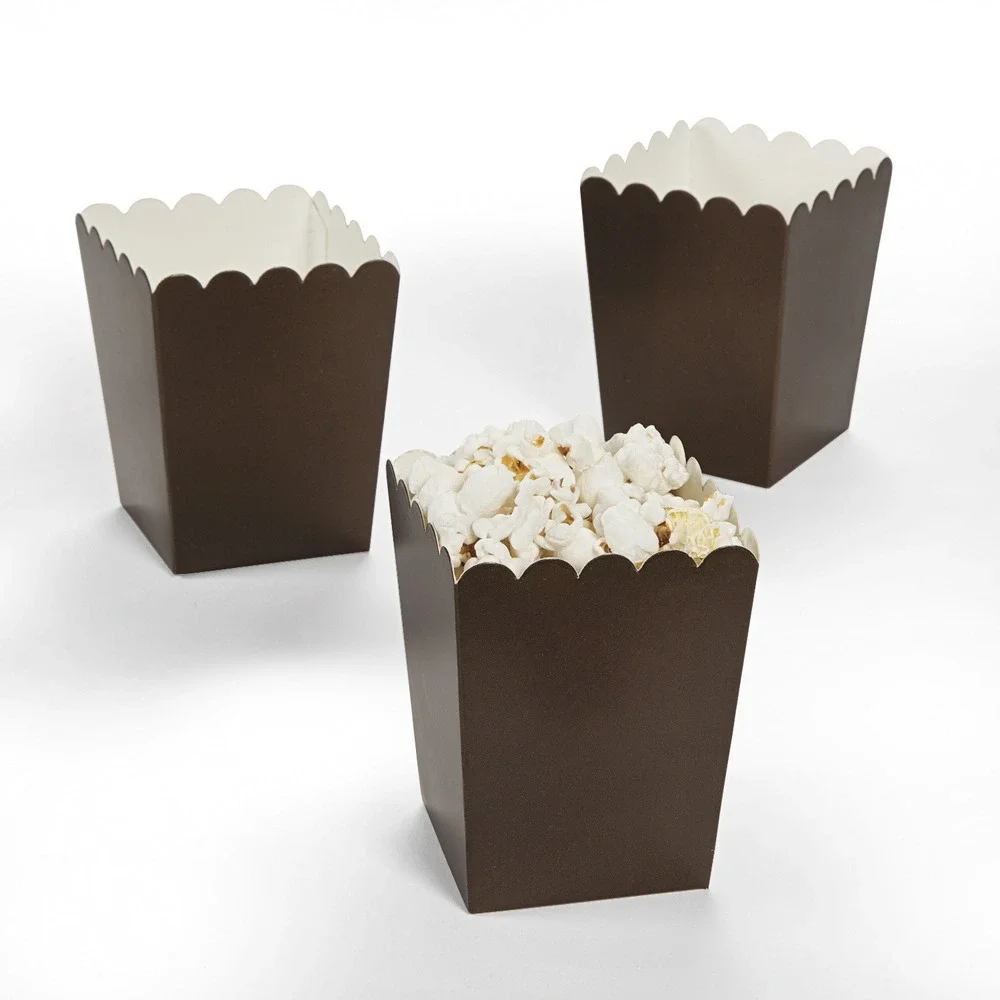 24 Brown Scalloped Popcorn Boxes Paper Treat Candy Containers Party Supplies